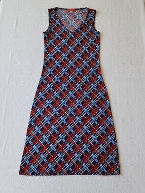 CO-OP Plaid Sleeveless A-Line Midi Dress Petite Red Blue Preppy